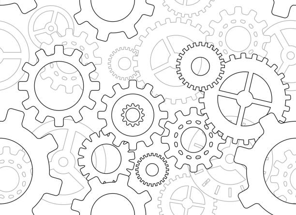 원활한 톱니 - technology engineering gear drawing stock illustrations