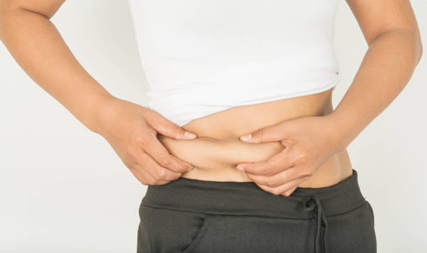 istock Belly fat in women on white background 940348162