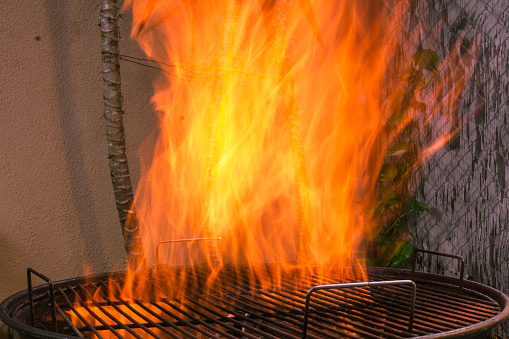 Charcoal fire on a BBQ grill