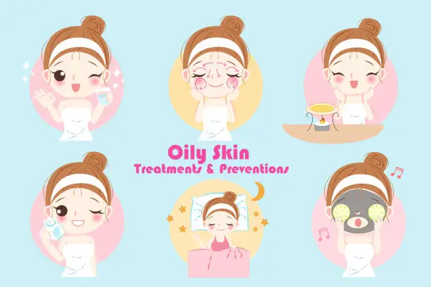 Vector illustration of woman with oily skin