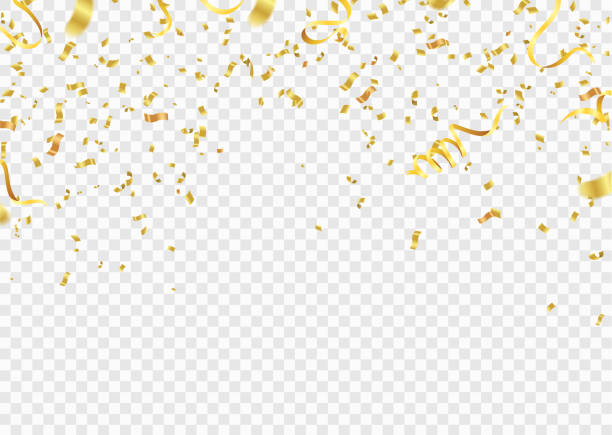 feier hintergrundvorlage mit konfetti und gold ribbons.and bänder gold weiß. vektor-illustration - streamer stock-grafiken, -clipart, -cartoons und -symbole