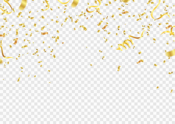 шаблон праздничного фона с конфетти и золотыми лентами. иллюстрация вектора - streamer stock illustrations