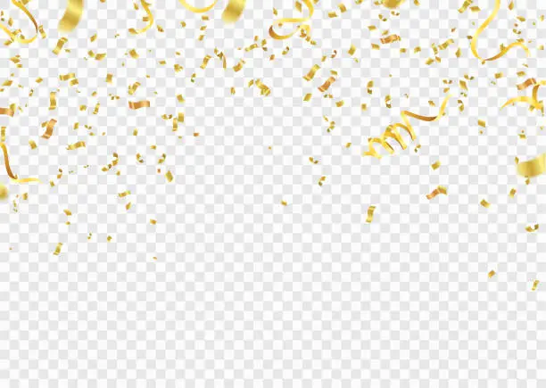 Vector illustration of Celebration background template with confetti and gold ribbons.and Gold White ribbons. Vector illustration