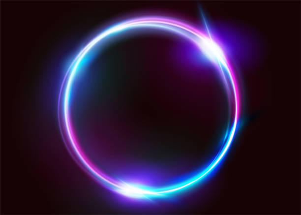 ilustrații de stoc cu vector vibrant neon circle cu glow. cadru rotund modern cu spațiu gol pentru text. abstract bright neon loop cu transparență. strălucire colorată, flare. ilustrație pentru publicitate, banner, card. - inel