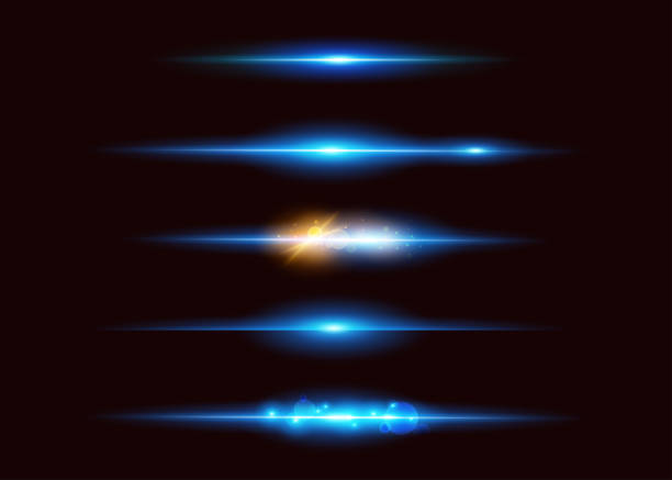 vektor neon fényhatások halmaza. absztrakt izzó kék vonal. felhasználói felületek tervezési eleme. átlátszó lencse fáklya hatás. futurisztikus vibráló glow a játék design, banner, poszter, button. - egyetlen vonal témájú stock illusztrációk