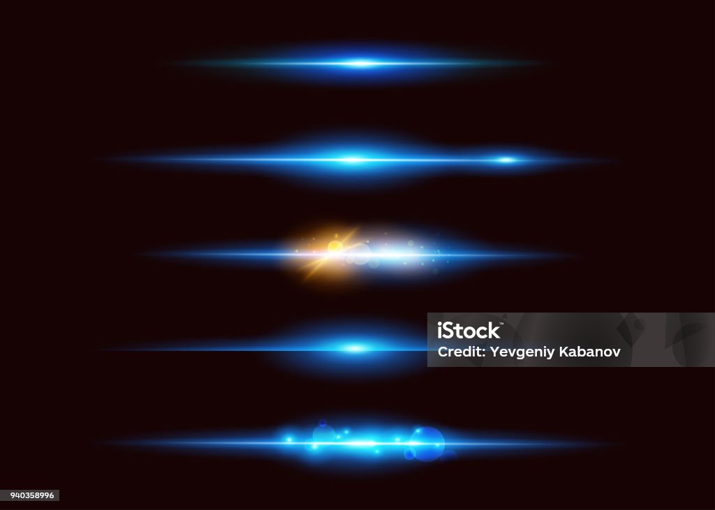Set of Vector Neon Light Effects. Abstract Glowing Blue Line. UI Design Element. Transparent Lens Flare Effect. Futuristic Vibrant Glow for Game Design, Banner, Poster, Button. Lens Flare stock vector