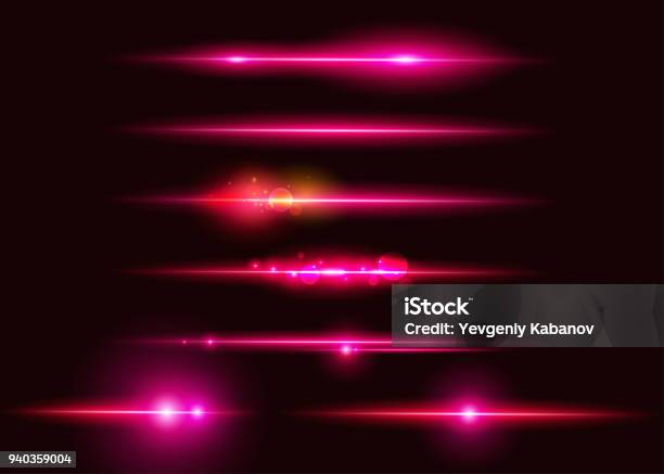 Set Of Vector Glowing Neon Light Effects Abstract Pink Line With Radiance And Bokeh Effect Ui Design Element Transparent Lens Flare Futuristic Vibrant Glow For Game Design Banner Frame Button Stock Illustration - Download Image Now