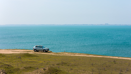 Baku, Azerbaijan - March 28 2018. Hyundai Tucson car by sea