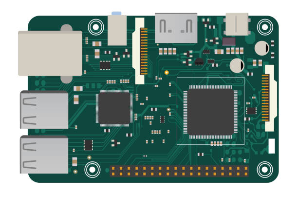 ilustrações de stock, clip art, desenhos animados e ícones de diy electronic mega board with a microprocessor, interfaces, leds, connectors, and other electronic components, to form the basic of smart home, robotic, and many other projects related to electronics - mega pixels