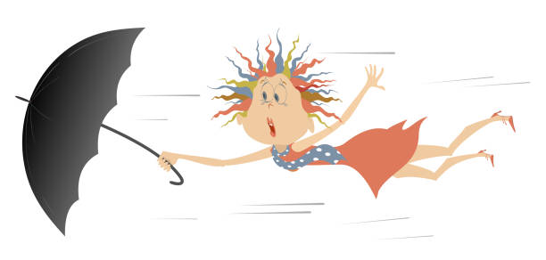 istock Strong wind, young woman and umbrella isolated illustration 940366442