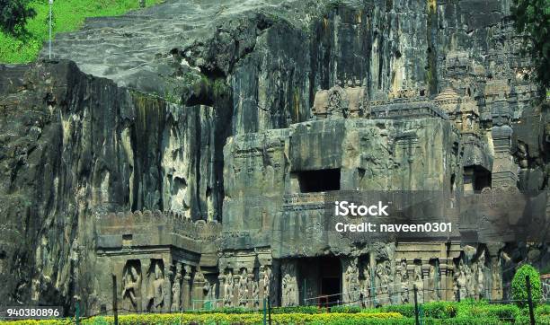 Ellora Caves In India 1000 Ce Old Single Rock Cut Kailash Temple Dedicated To Hindu God Shiva Stock Photo - Download Image Now