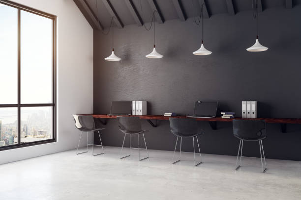 istock Contemporary coworking office interior with city view 940382074