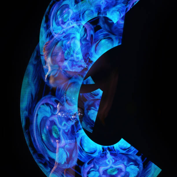 istock Led poi. Laser show performance, dancer in led suits with LED lamp 940394528