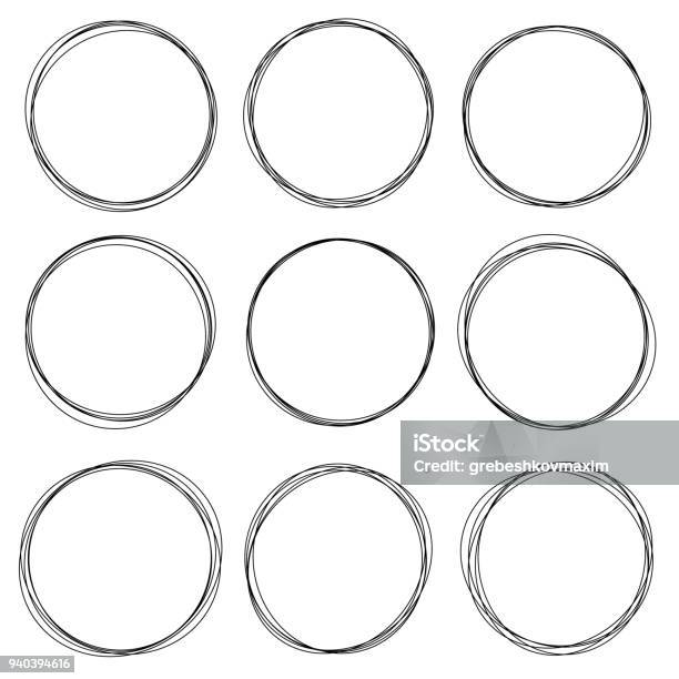 Cercles Esquissées Vecteurs libres de droits et plus d'images vectorielles de Cercle - Cercle, Dessiner, Croquis