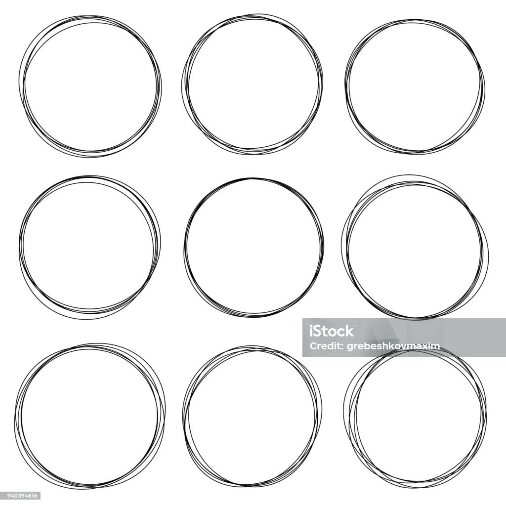 sketched circles Hand drawn doodle line sketched circles. set of scribble rings. Vector illustration Circle stock vector