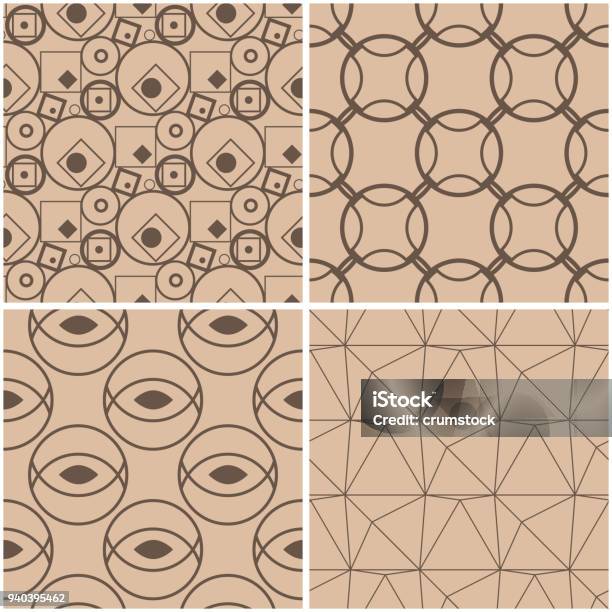 Geometric Pattern Pattern Beige Geometric Patterns Set Of Beige And Brown Seamless Backgrounds Vector ...