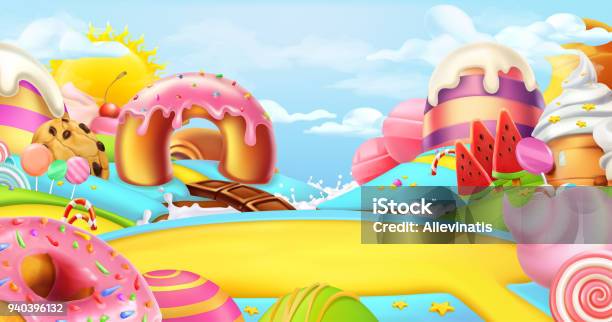 Glade In A Candy Sweet Worldscape 3d Vector Panorama Stock Illustration - Download Image Now