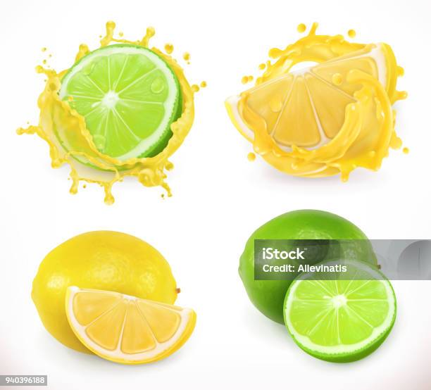 Lemon And Lime Juice Fresh Fruit 3d Vector Icon Stock Illustration - Download Image Now - Lemon - Fruit, Lime, Splashing