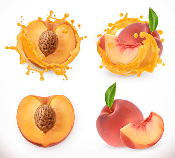 ilustrações de stock, clip art, desenhos animados e ícones de peach juice. fresh fruit, 3d vector icon - peach juice