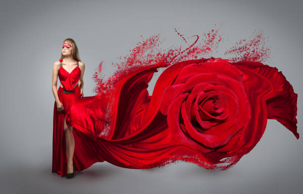 istock Blonde girl with creative make-up in red. 940400056