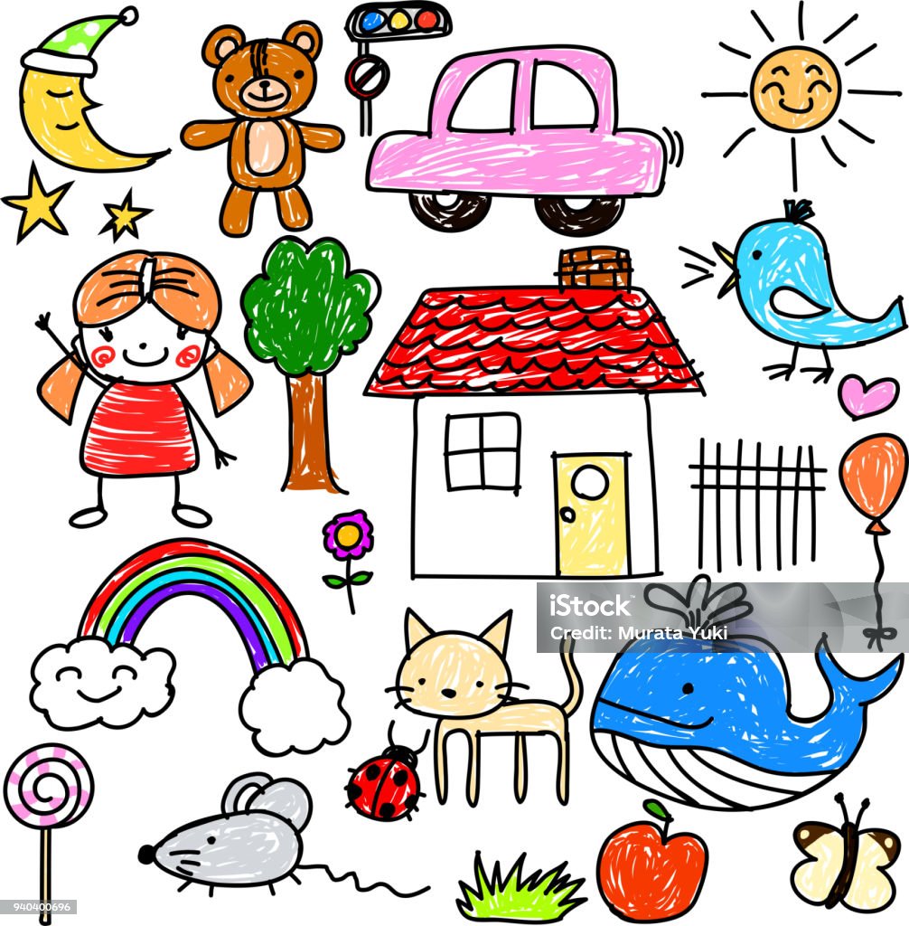 Children's graffiti set This is a vector illustration. Child's Drawing stock vector