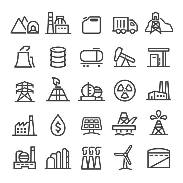 ikony branżowe - seria smart line - computer icon symbol oil industry power station stock illustrations