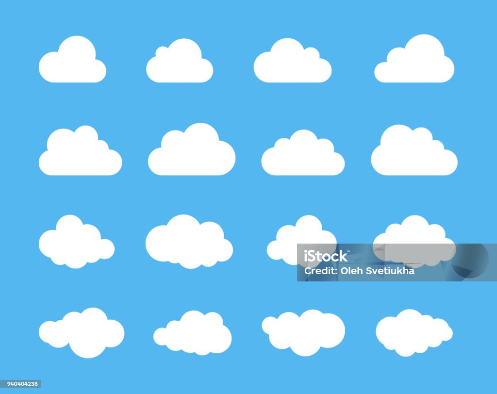 Siluetas de nubes. Vector conjunto de formas de las nubes. Colección de varias formas y contornos. Elementos para la previsión del tiempo de diseño, interfaz o nube almacenamiento aplicaciones web - arte vectorial de Nube libre de derechos