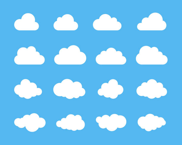 ilustrações de stock, clip art, desenhos animados e ícones de clouds silhouettes. vector set of clouds shapes. collection of various forms and contours. design elements for the weather forecast, web interface or cloud storage applications - clouds
