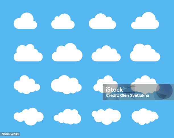 Clouds Silhouettes Vector Set Of Clouds Shapes Collection Of Various Forms And Contours Design Elements For The Weather Forecast Web Interface Or Cloud Storage Applications Stock Illustration - Download Image Now