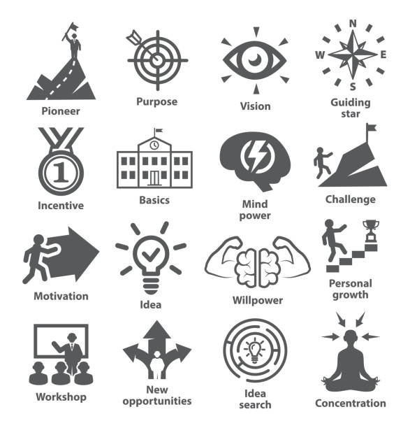 Business management icons Pack 41 Business management icons Pack 41 Icons for leadership, career, strategy challenge icons stock illustrations