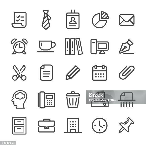 Office Icons Smart Line Series Stock Illustration - Download Image Now - Office Supply, Calendar, Thumbtack