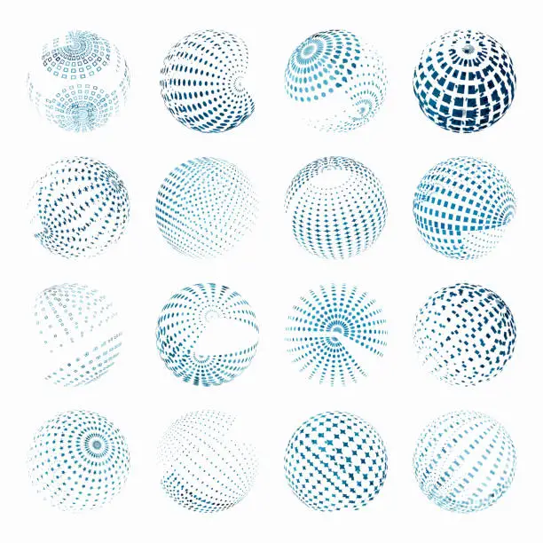 Vector illustration of Vector Blue Sphere Pattern Symbol Collection