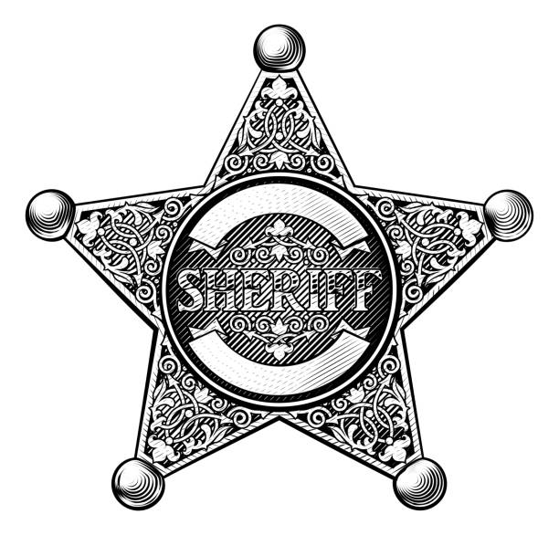Sheriff badge star in a vintage etched engraved style