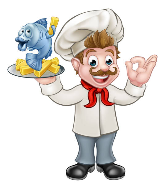 illustrations, cliparts, dessins animés et icônes de le poisson et puces chef - prepared fish fish and chips french fries letter n
