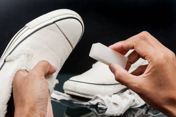 cleaning the sneaker stock photo