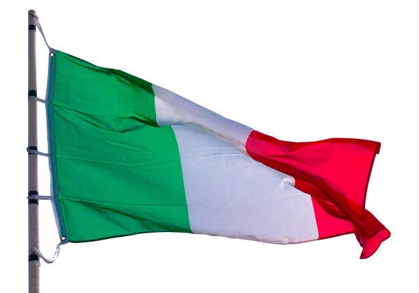 istock flag of Italy on flagpole, white background. Isolated 940424140