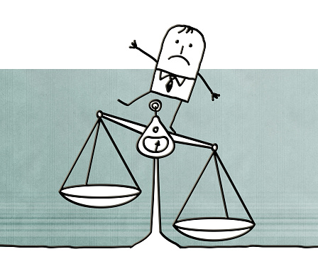  Ilustración de Hombre De Dibujos Animados Con El Equilibrio Y La Injusticia y más Vectores Libres de Derechos de Azul