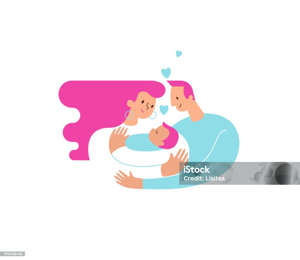 Mom And Dad Hugging And Cuddling Their Baby Boy Or Girl And Nursing Him  Parents Embracing Newborn Son And Expressing Love And Care Modern  Illustration Symbol Symbol For Banner Or Website Vector