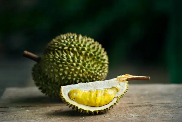 Photo of yellow durian on the table