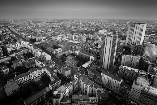 Milan view from above - black and white image