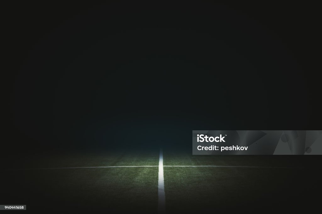 Black football field backdrop Creative black football field backdrop. Copy space Soccer Stock Photo