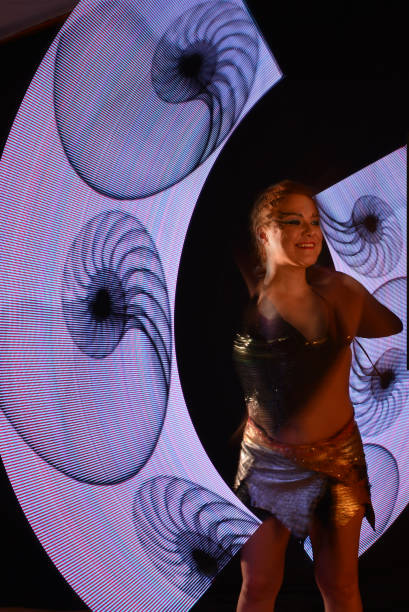 istock Led poi. Laser show performance, dancer in led suits with LED lamp 940442842