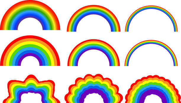 illustrazioni stock, clip art, cartoni animati e icone di tendenza di set di illustrazioni arcobaleno - rainbow