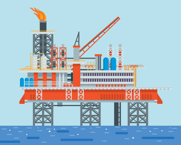 modernen offshore-ölplattform bohren anlage illustration - oil rig oil industry sea oil stock-grafiken, -clipart, -cartoons und -symbole