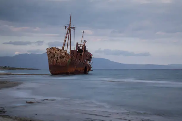 Shipwreck on the beach near Gytheio in Greece