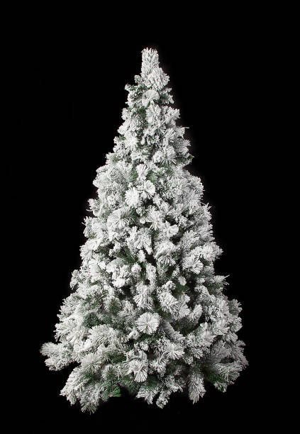 istock Beautiful white christmas tree isolated on a black background 940455550