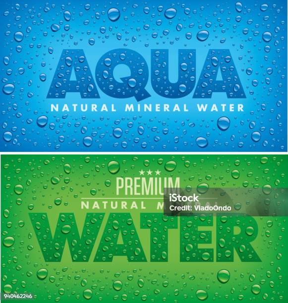 Ilustración de Diseño De Paquete De Etiquetas Para El Agua Mineral Con Muchas Gotas De Agua y más Vectores Libres de Derechos de Agua