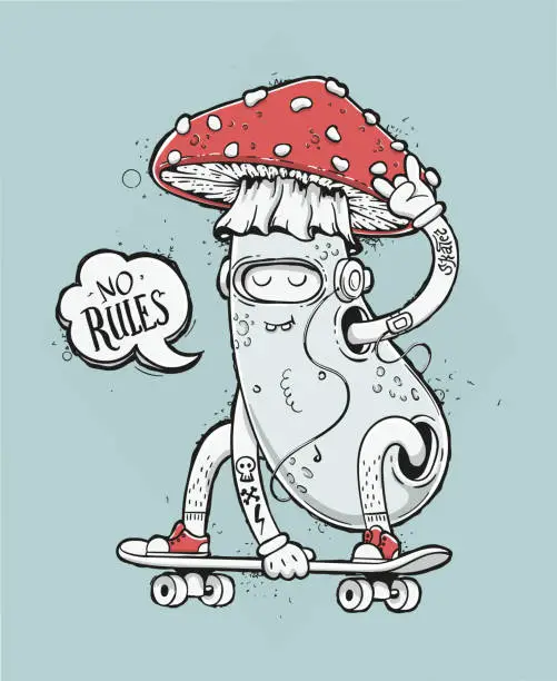 Vector illustration of Skater Mushroom Illustration