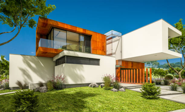 istock 3d rendering of modern cozy house by the river 940462754