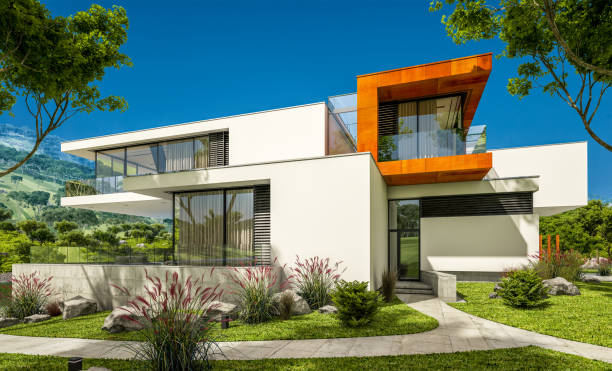 istock 3d rendering of modern cozy house by the river 940462794